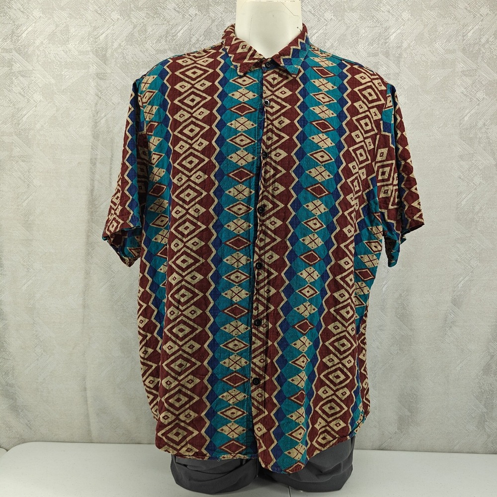 VatPave Button Down Shirt Mens XXXL Multicolor Geometric Tribal Print Casual